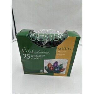 Celebrations 25 In/Outdoor Multi-Transparent C7 Light String NIB